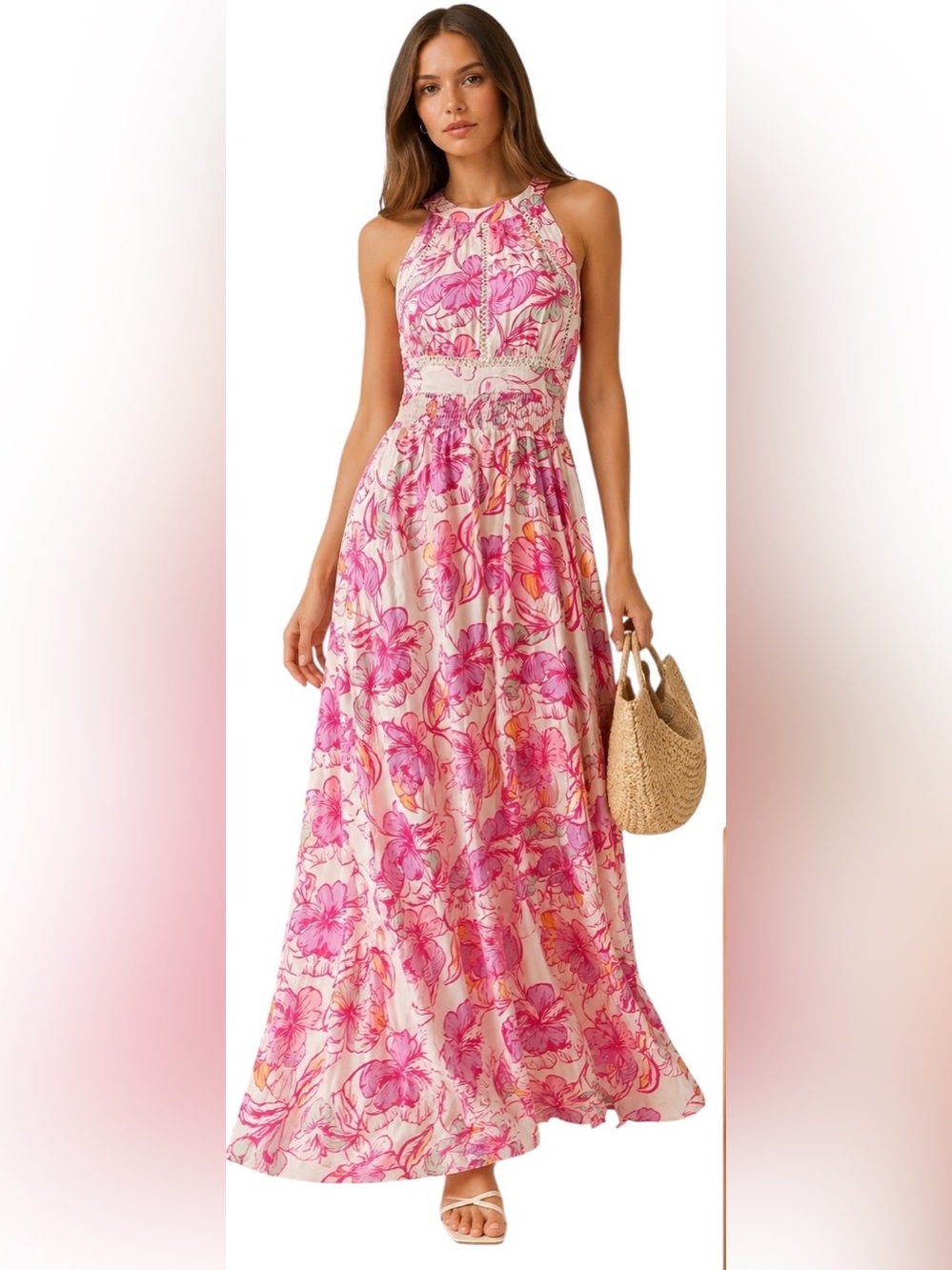 Anthropologie Abel the Label Azalea Maxi Dress Pink Floral Open Back Large - Picture 2 of 8